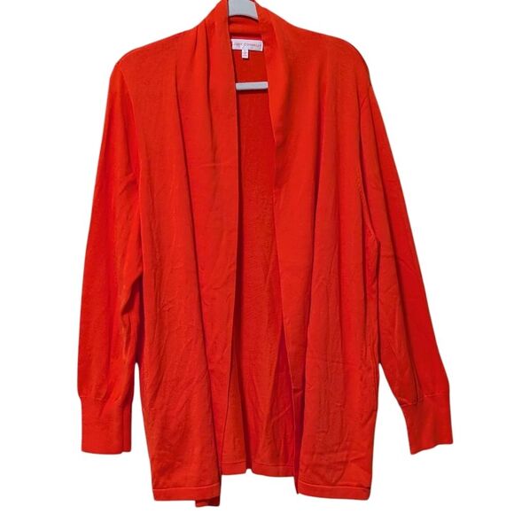 Jude Connally 100% Pima Cotton cardigan women's large orange open front pockets - Picture 1 of 10